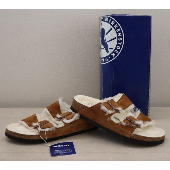 Birkenstock Women's 9 Men's 7 Mink Brown Arizona Shearling Suede Sandals - Picture 1 of 15